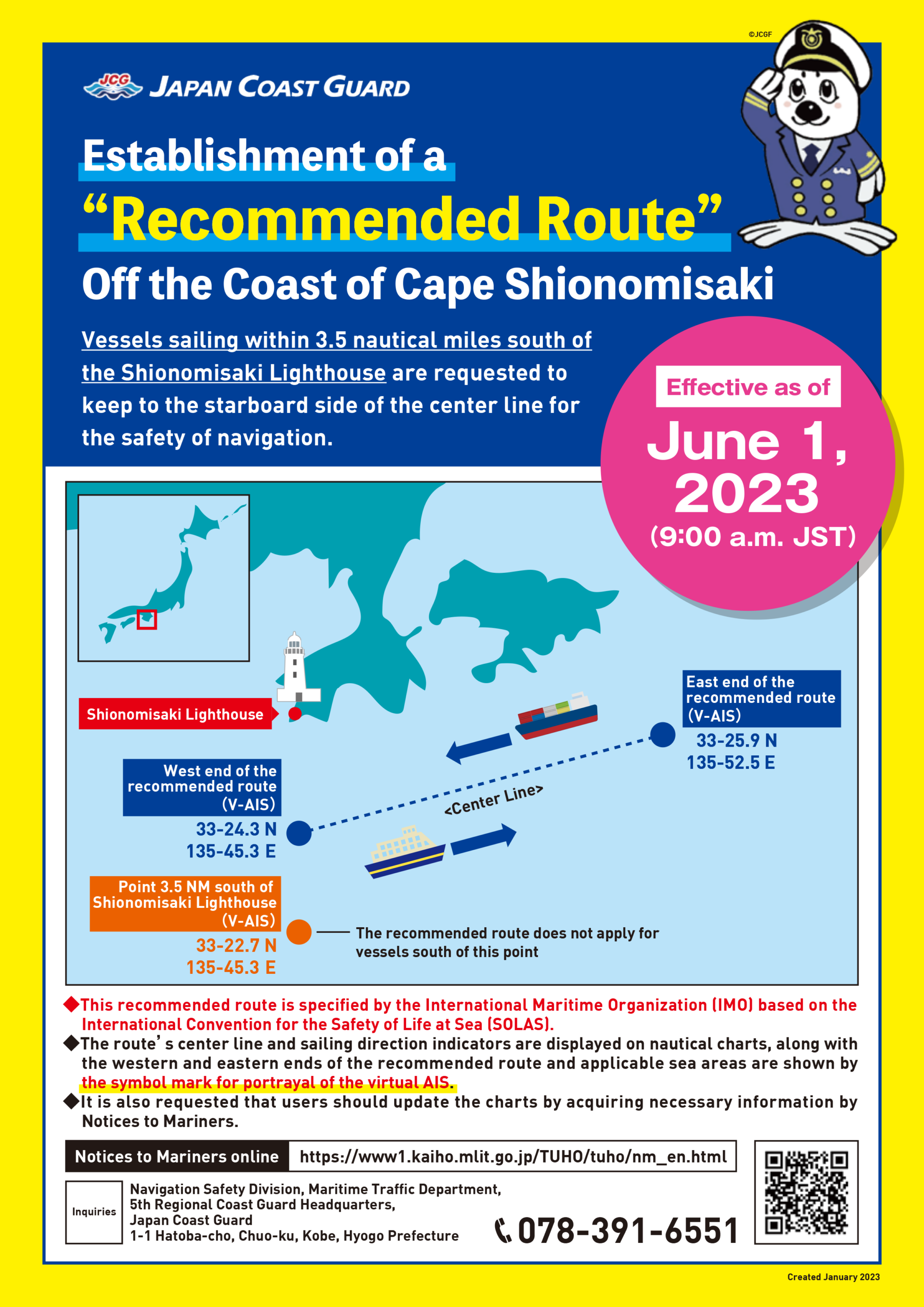 Establishment of a Recommended Route Off the Coast of Cape Shionomisaki 1